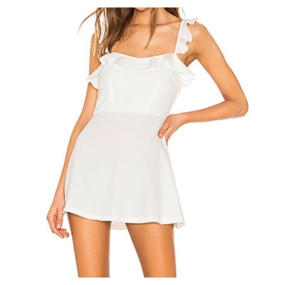 superdown White Ruffled Strap Midi Dress